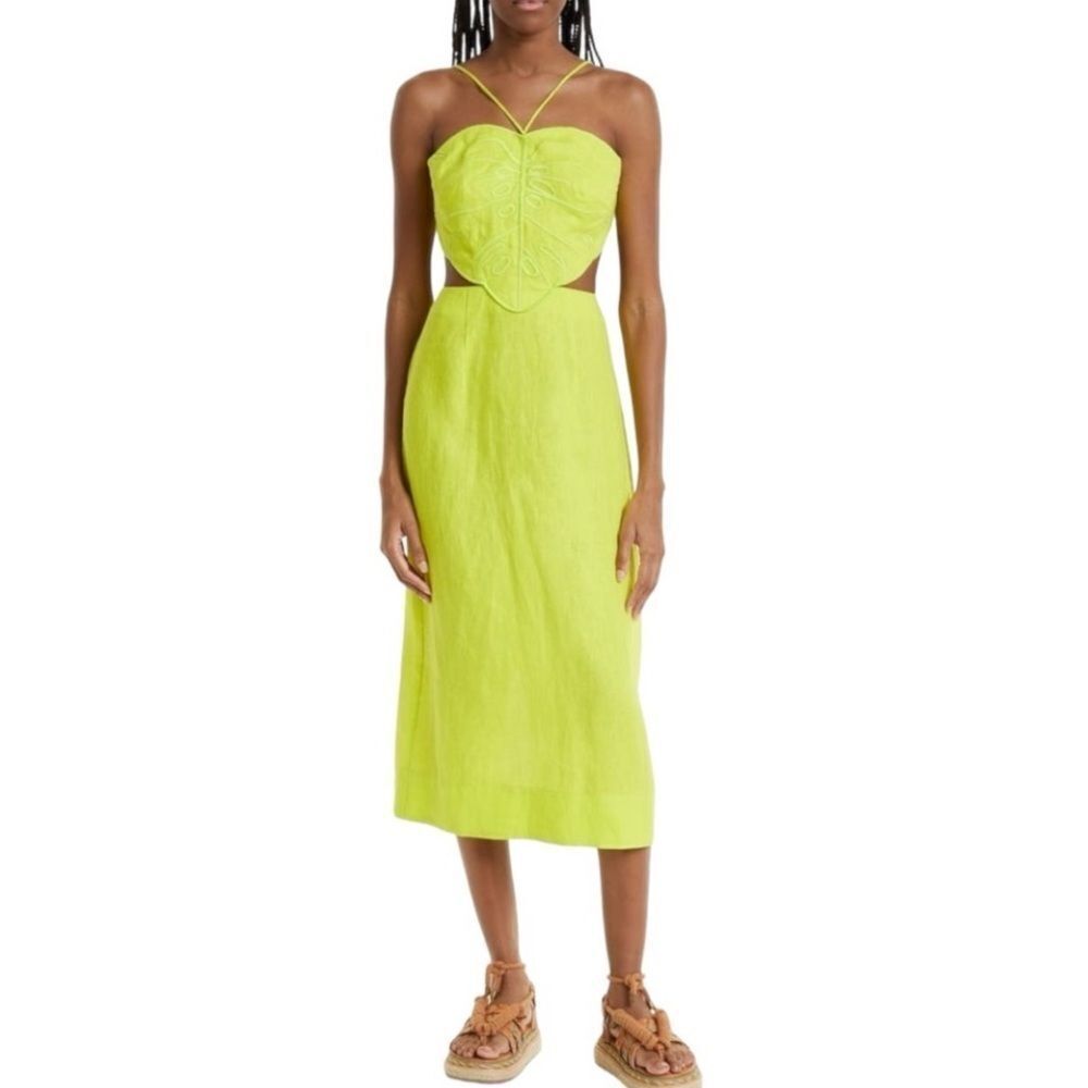 Farm Rio Small Farm Rio Mostera Embroidered Cutout Linen Blend Midi Dress